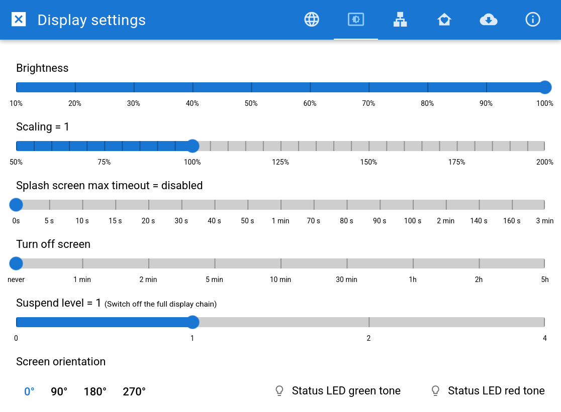 hex-browser Admin-UI für Display-Einstellungen